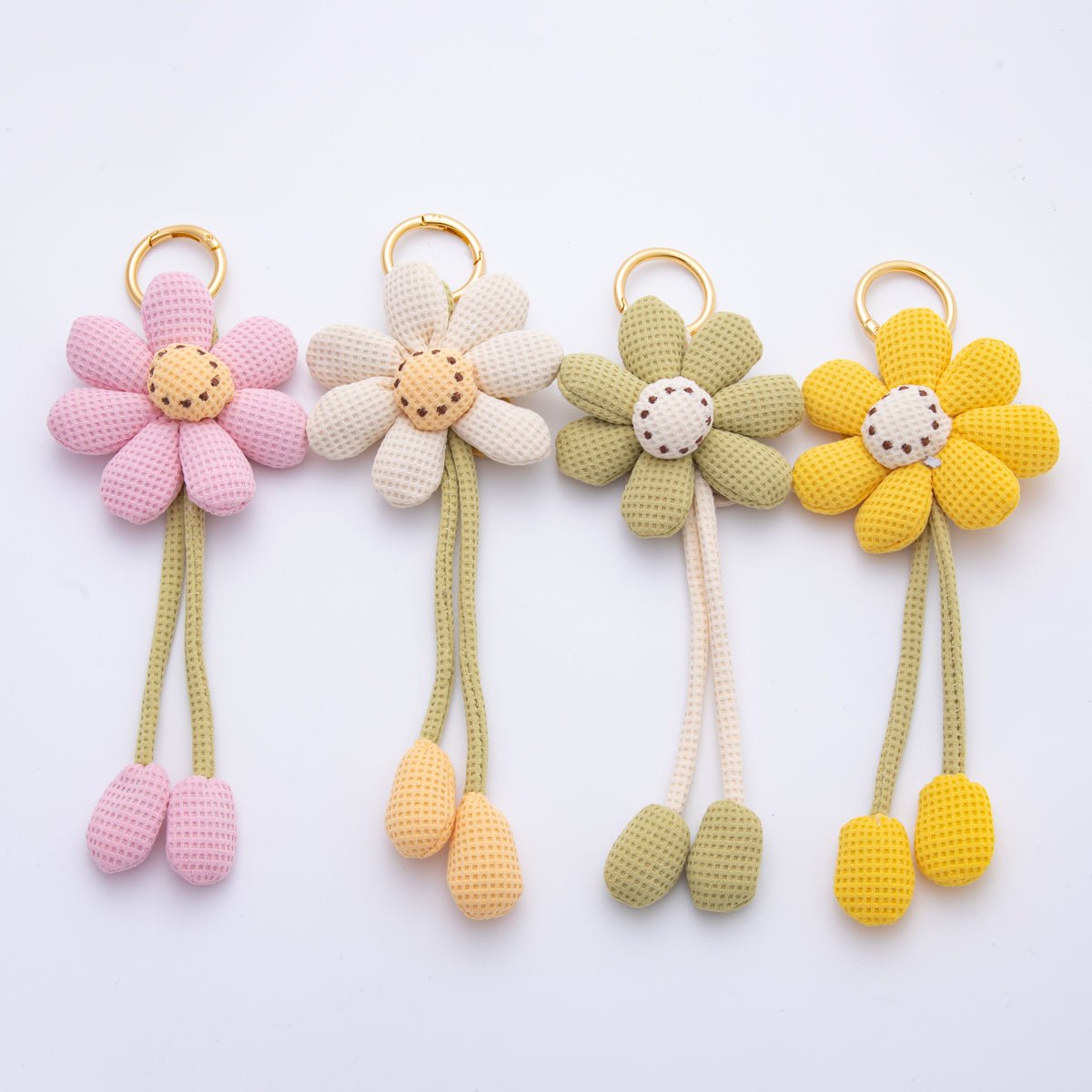 18K Gold Filled Pink, Yellow, Green, White Flower Daisy Plush Bag Charm Keychain WB-00082