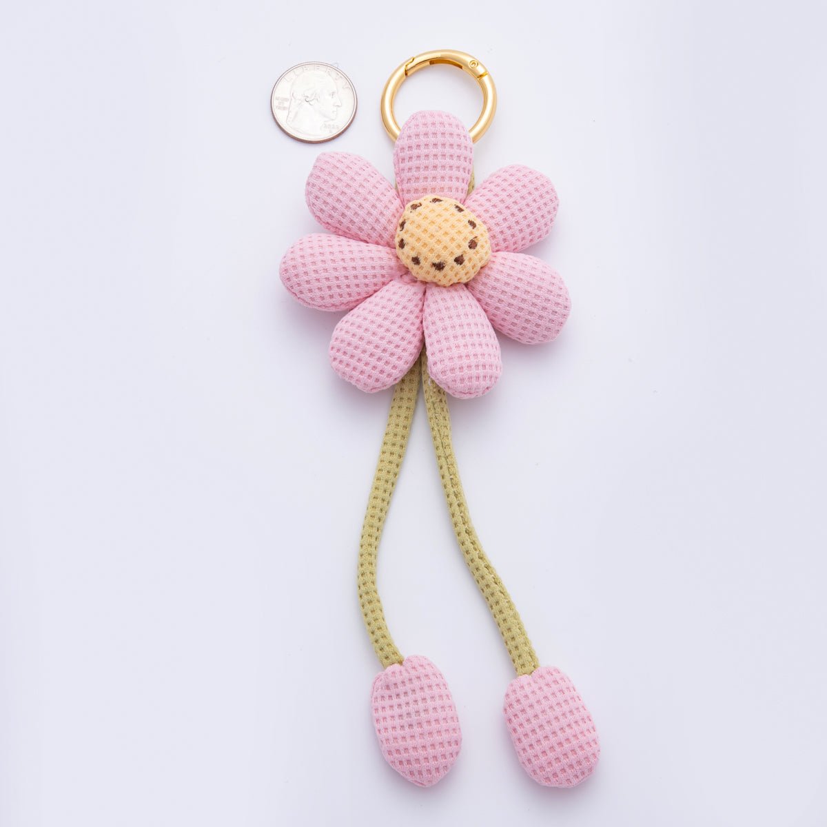18K Gold Filled Pink, Yellow, Green, White Flower Daisy Plush Bag Charm Keychain WB-00082