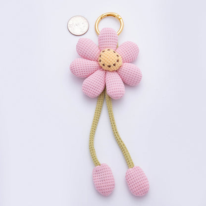 18K Gold Filled Pink, Yellow, Green, White Flower Daisy Plush Bag Charm Keychain WB-00082