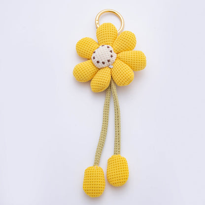 18K Gold Filled Pink, Yellow, Green, White Flower Daisy Plush Bag Charm Keychain WB-00082