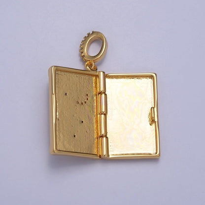 Dangle Book Locket Pendant Crescent Moon Star Locket Charm Necklace 14K Gold Filled J-482