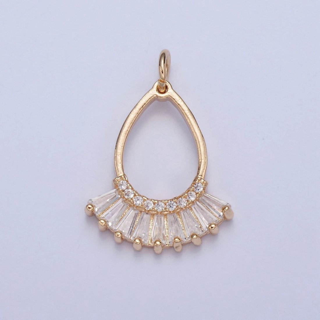 Dangle Gold Tear Drop Charm with Baguette Stone X-021