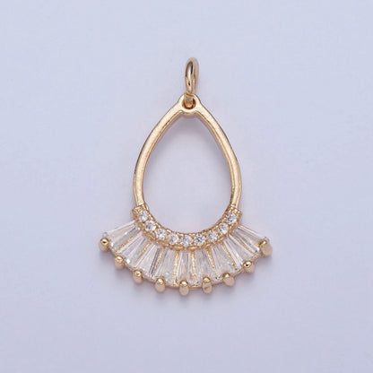 Dangle Gold Tear Drop Charm with Baguette Stone X-021
