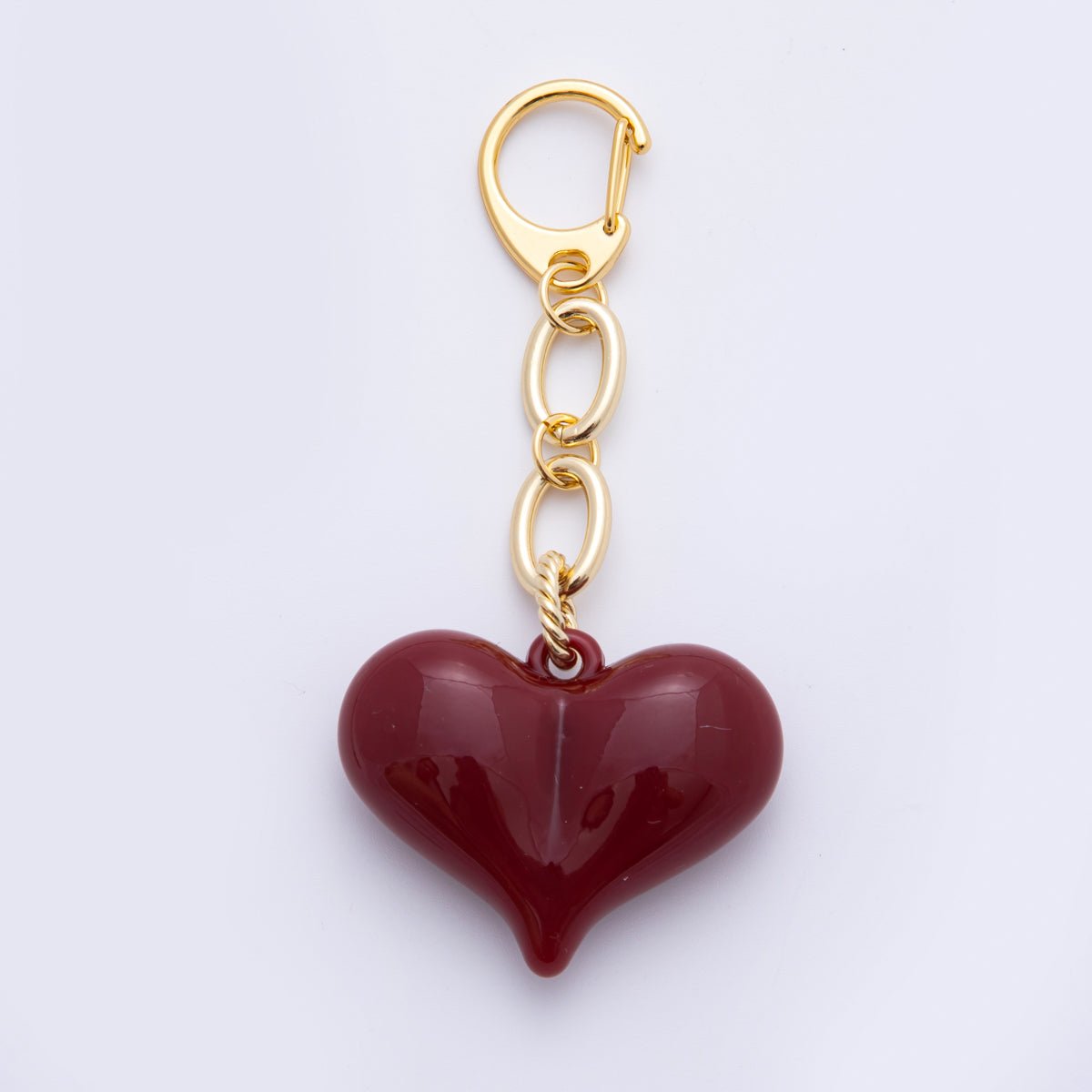 18K Gold Filled Dark Garnet Red Chubby Polka Dotted Heart Bag Charm Keychain Accessories | WB-00004 ~ WB-00006