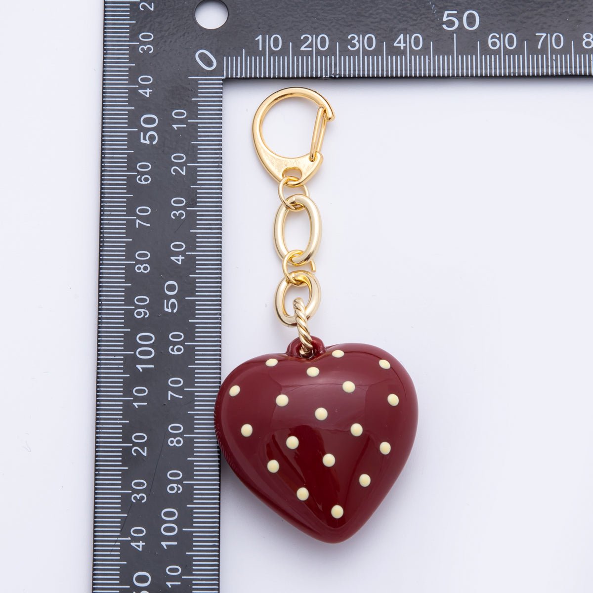 18K Gold Filled Dark Garnet Red Chubby Polka Dotted Heart Bag Charm Keychain Accessories | WB-00004 ~ WB-00006