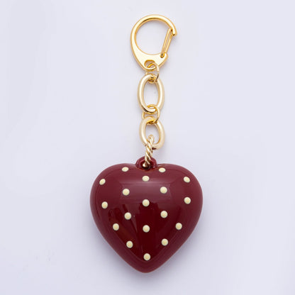 18K Gold Filled Dark Garnet Red Chubby Polka Dotted Heart Bag Charm Keychain Accessories | WB-00004 ~ WB-00006