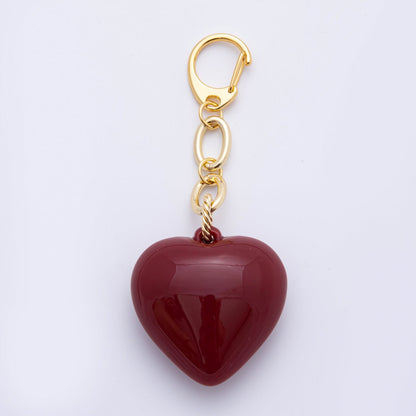 18K Gold Filled Dark Garnet Red Chubby Polka Dotted Heart Bag Charm Keychain Accessories | WB-00004 ~ WB-00006