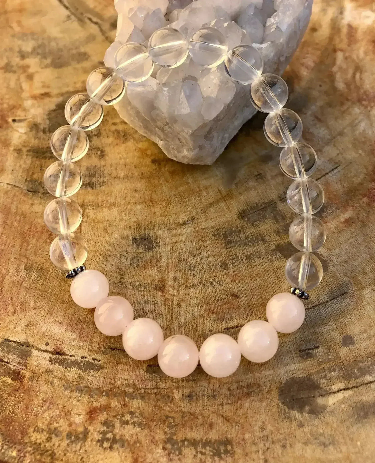Rose Quartz &amp; Crystal Quartz Stretch Bracelet! Genuine Gemstones!