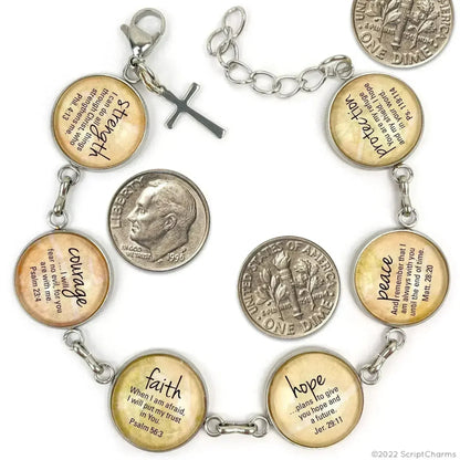Blessed Assurance Hymn &amp; Scripture Glass Charm Bracelet – Stainless