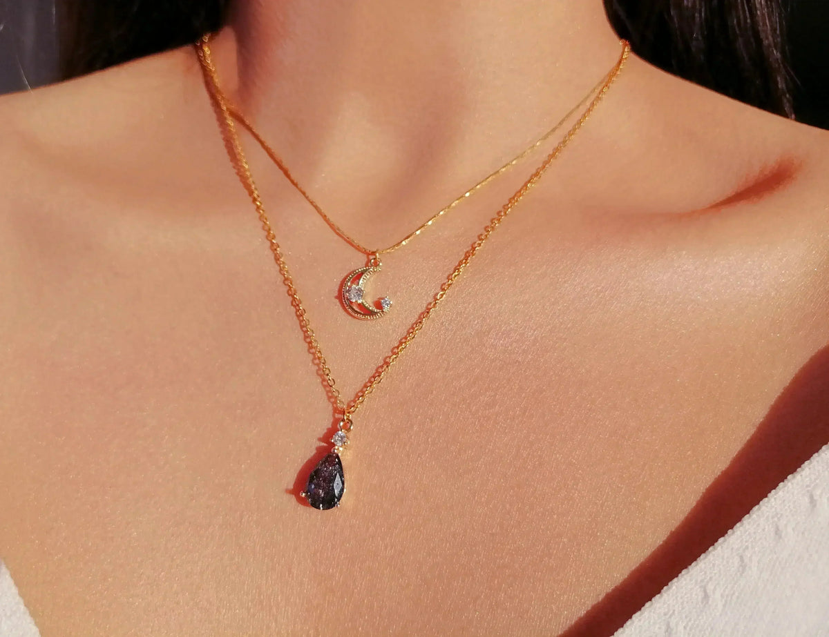 Celestial Moon Necklace - 18K Gold &amp; CZ Charms | Femstylo
