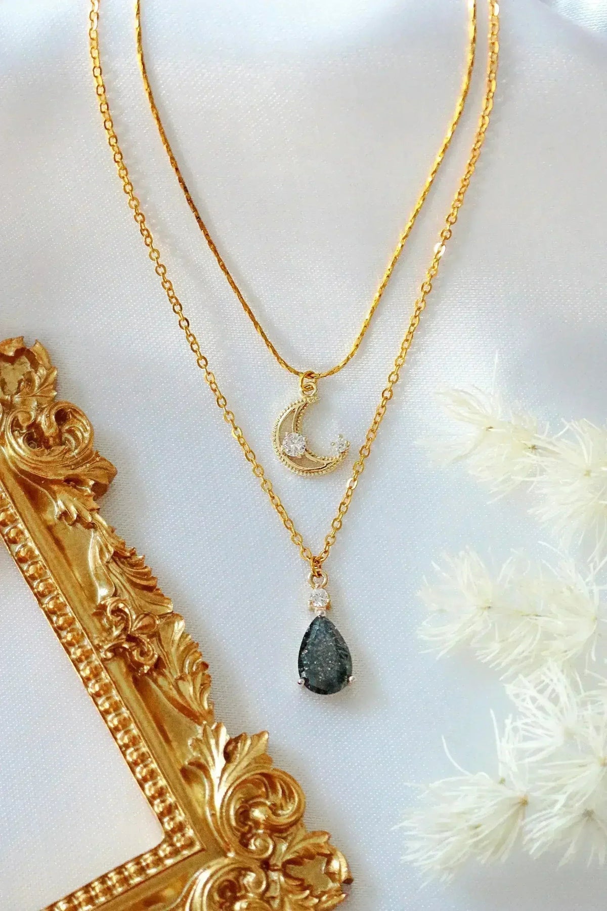 Celestial Moon Necklace - 18K Gold &amp; CZ Charms | Femstylo