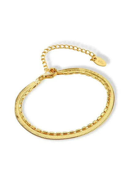 18K Gold Double Chain Bracelet - Flat &amp; Link Style Adjustable Bangle | Femstylo