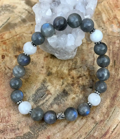 Blue Flash Labradorite &amp; Rainbow Moonstone Stretch Bracelet!