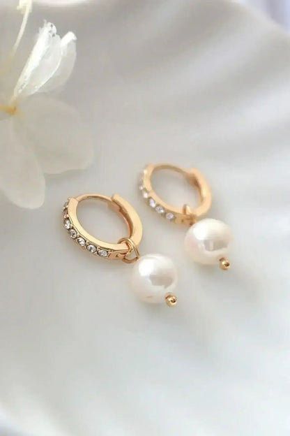 Baroque Pearl Hoop Earrings - 24K Gold &amp; CZ | Femstylo