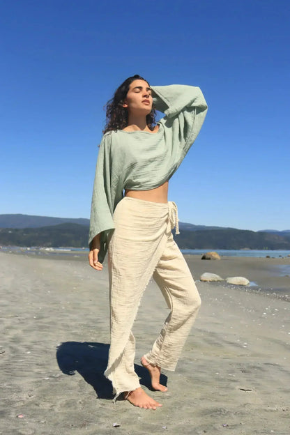 Organic Cotton Long Sleeve Crop Top - Sustainable &amp; Handmade