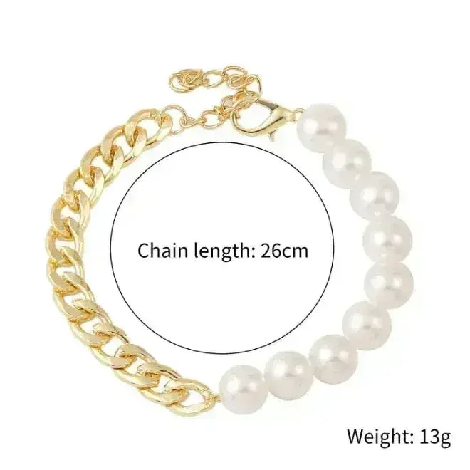 Pearl &amp; Chain Bracelet – Gold Plated Half Beaded Jewelry
