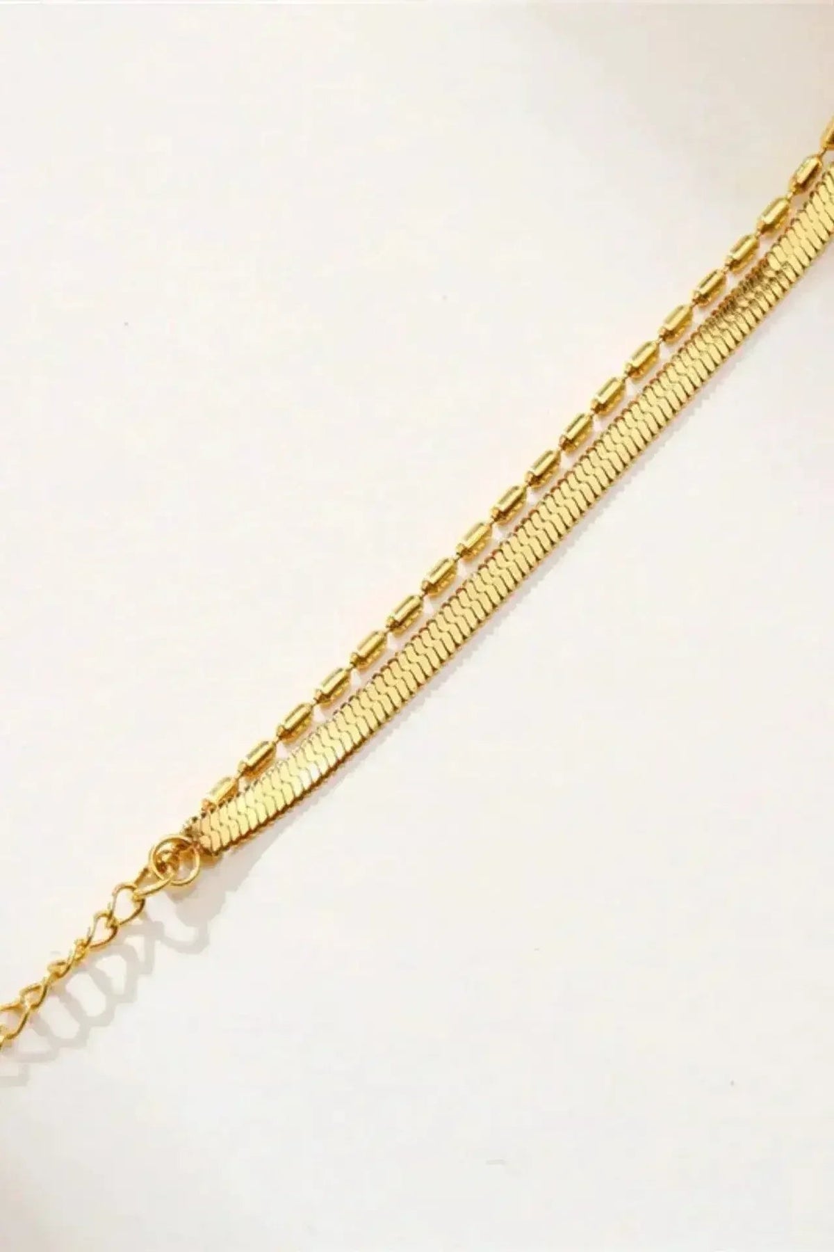 18K Gold Double Chain Bracelet - Flat &amp; Link Style Adjustable Bangle | Femstylo