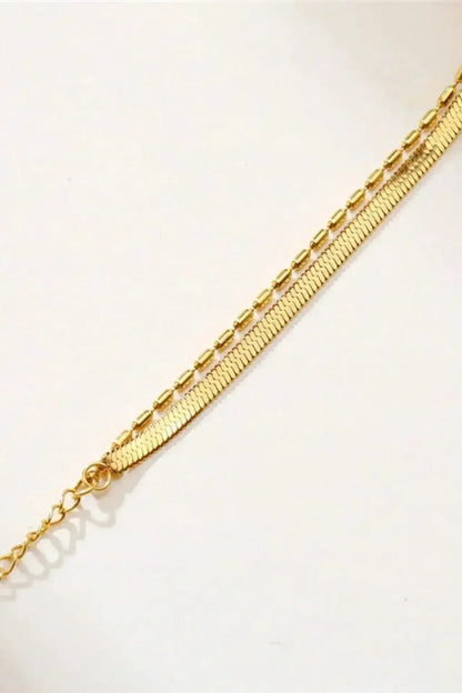 18K Gold Double Chain Bracelet - Flat &amp; Link Style Adjustable Bangle | Femstylo