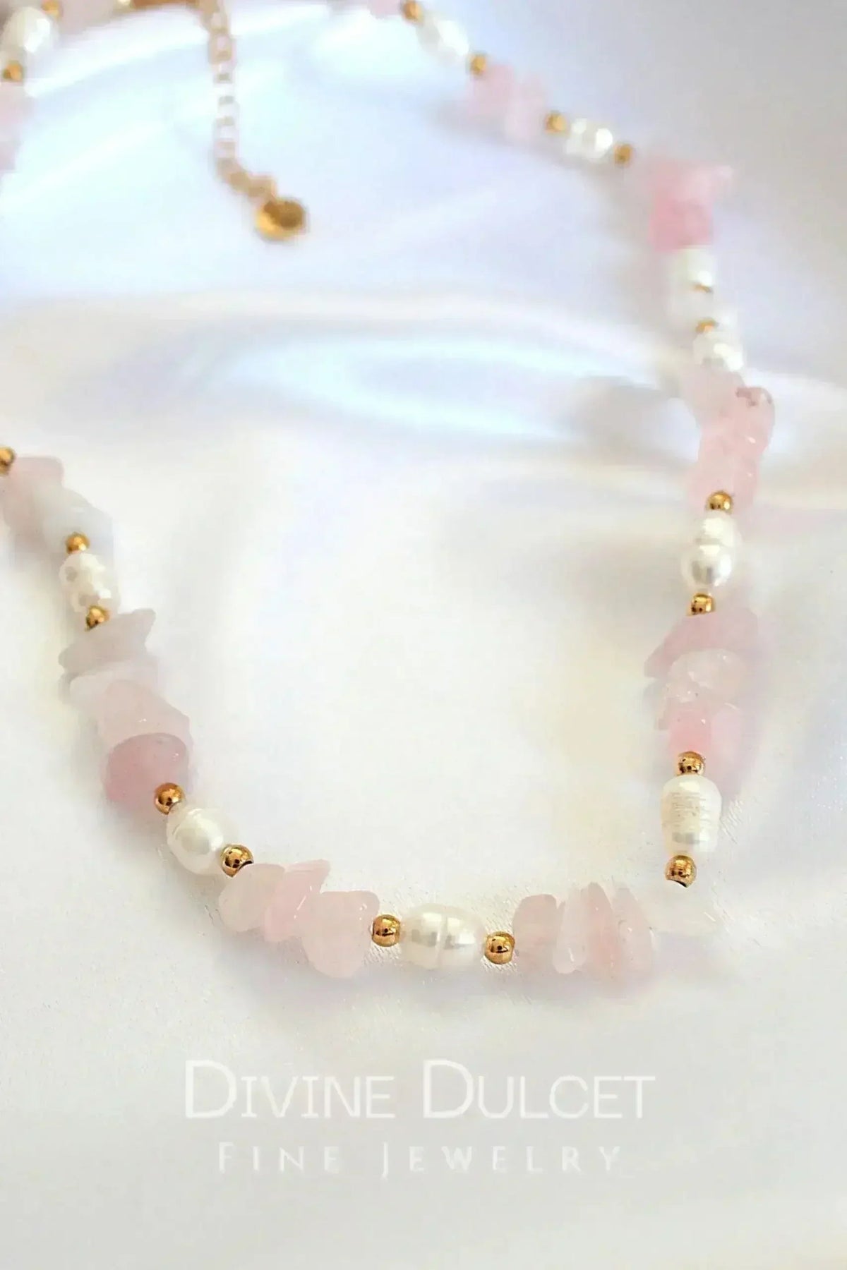 Natural Rose Quartz Crystal &amp; Freshwater Pearls Choker