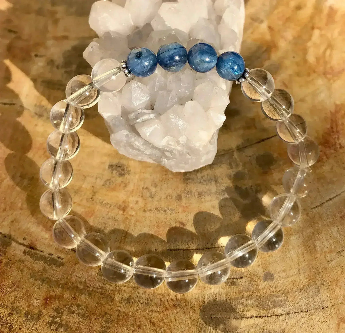 Blue Kyanite &amp; Crystal Quartz Stretch Bracelet! Genuine Stones!