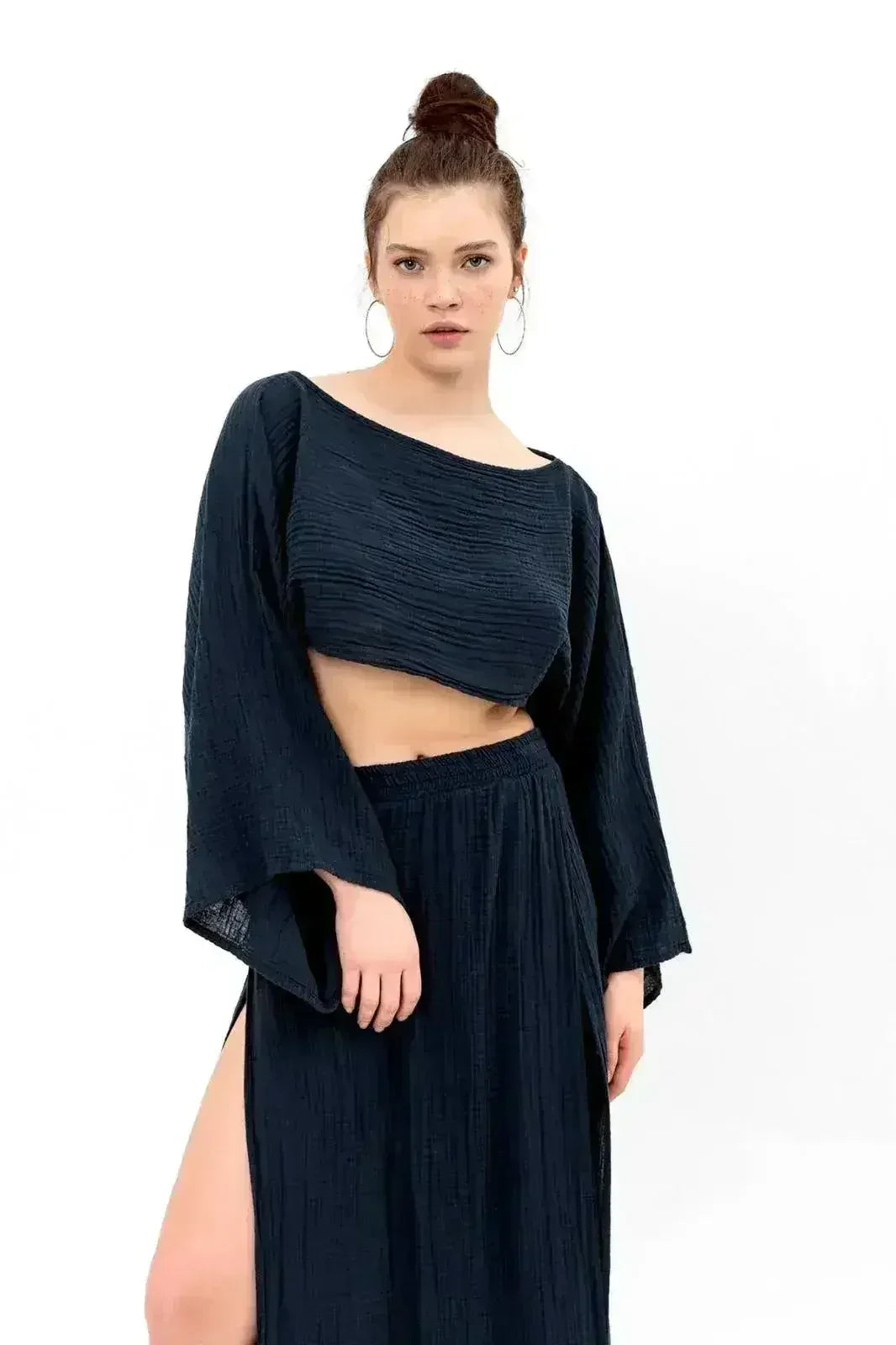 Organic Cotton Long Sleeve Crop Top - Sustainable &amp; Handmade