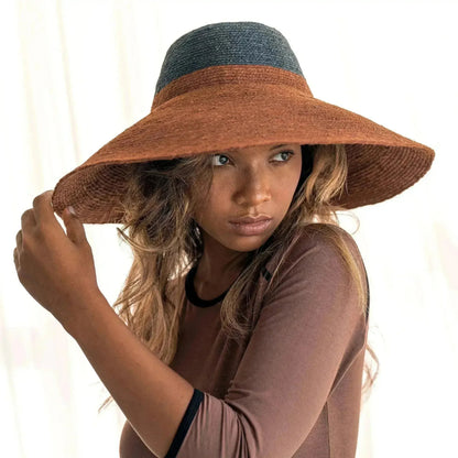RIRI DUO Jute Straw Hat, in Burnt Sienna &amp; Black