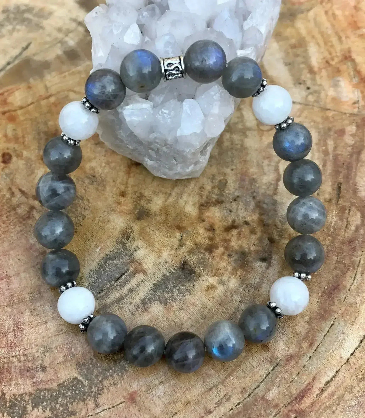 Blue Flash Labradorite &amp; Rainbow Moonstone Stretch Bracelet!