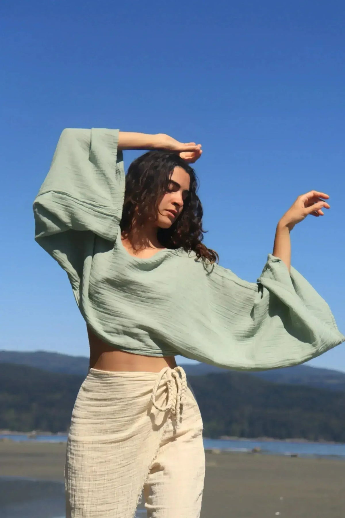 Organic Cotton Long Sleeve Crop Top - Sustainable &amp; Handmade