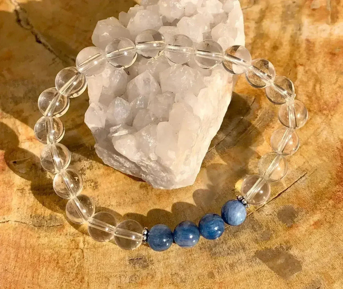 Blue Kyanite &amp; Crystal Quartz Stretch Bracelet! Genuine Stones!