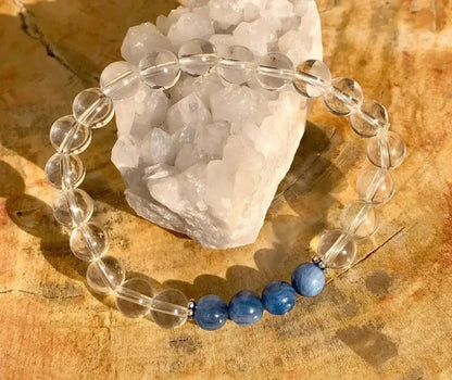 Blue Kyanite &amp; Crystal Quartz Stretch Bracelet! Genuine Stones!
