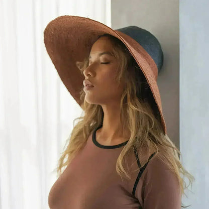 RIRI DUO Jute Straw Hat, in Burnt Sienna &amp; Black