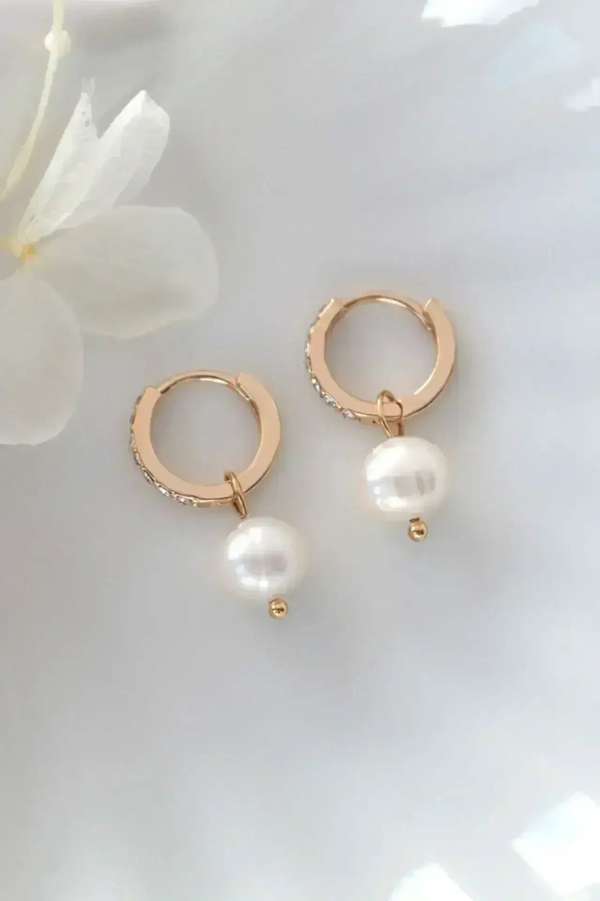 Baroque Pearl Hoop Earrings - 24K Gold &amp; CZ | Femstylo