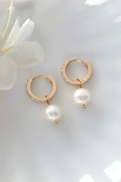 Baroque Pearl Hoop Earrings - 24K Gold &amp; CZ | Femstylo