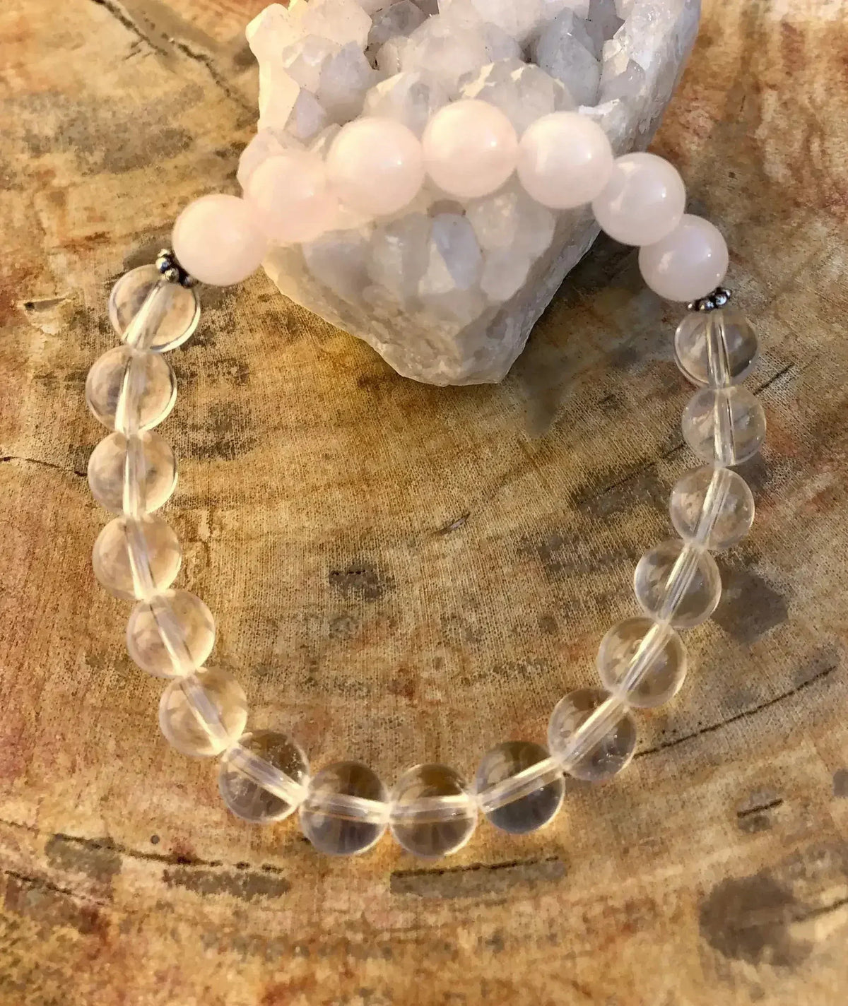 Rose Quartz &amp; Crystal Quartz Stretch Bracelet! Genuine Gemstones!
