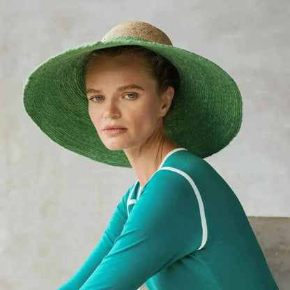 RIRI DUO Jute Straw Hat - Natural &amp; Kelly Green | Femstylo