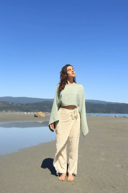 Organic Cotton Long Sleeve Crop Top - Sustainable &amp; Handmade