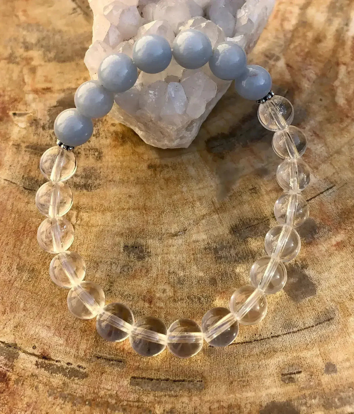 Angelite Celestite &amp; Crystal Quartz Bracelet! Genuine Gemstones!