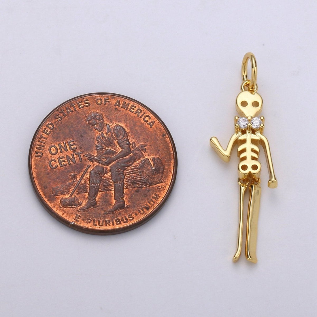 Day of the Dead Charm - Dia de los Muertos Pendant - Miniature Skeleton Gold Skull Charm for Halloween Necklace Jewelry Supply D-684 D-691