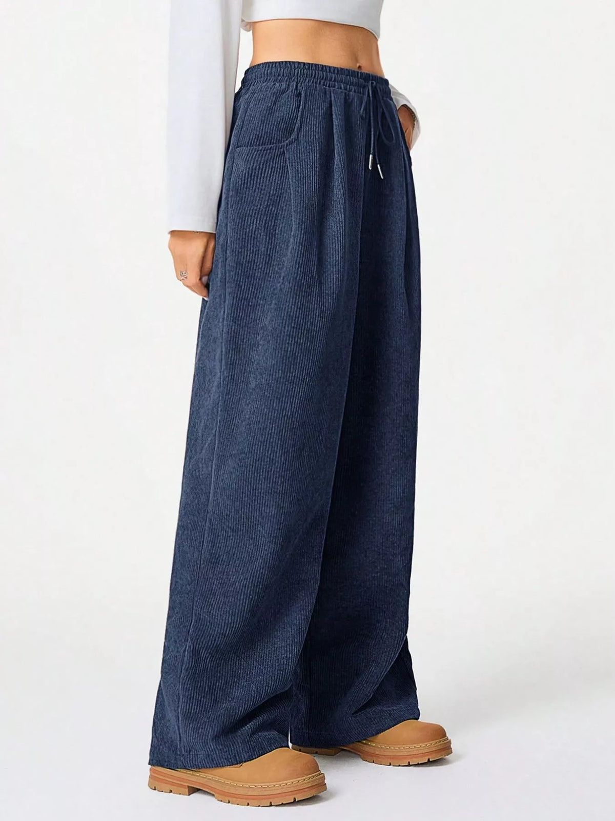 Wide Leg Corduroy Drawstring Pants