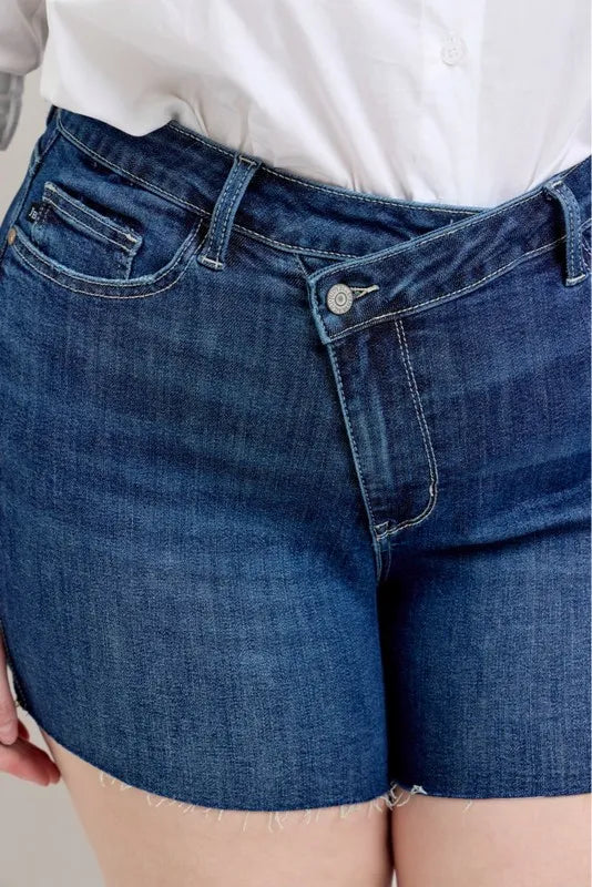 Judy Blue Full Size High Waist Criss-Cross Waistband Denim Shorts Plus Size