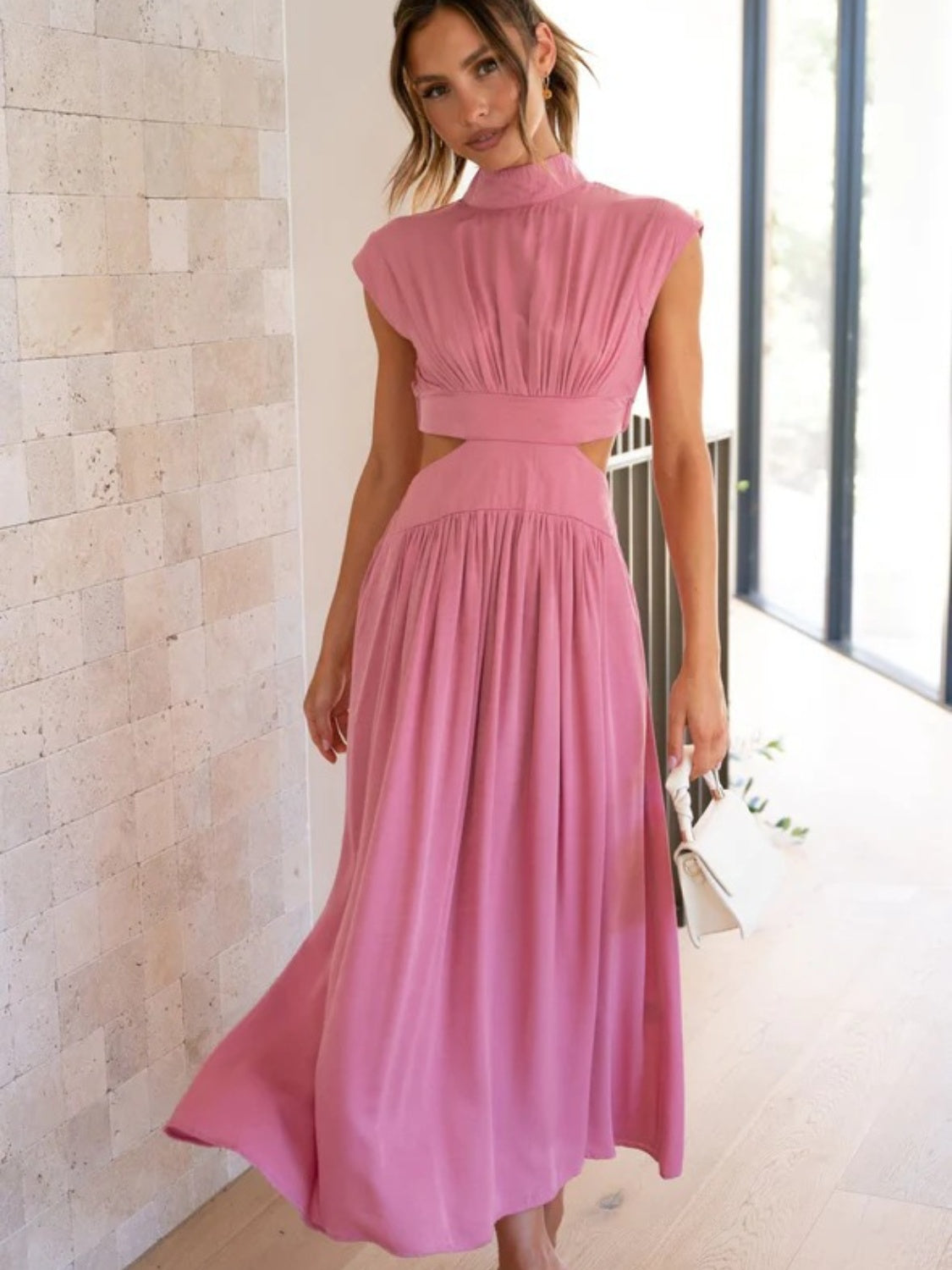 Elegant Cutout Mock Neck Sleeveless Dress