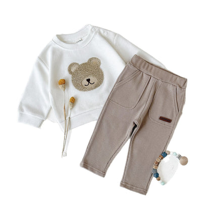 INS Unisex Baby Bear Print Long-sleeve Hoodie And Sweatpants Set For Springautumn