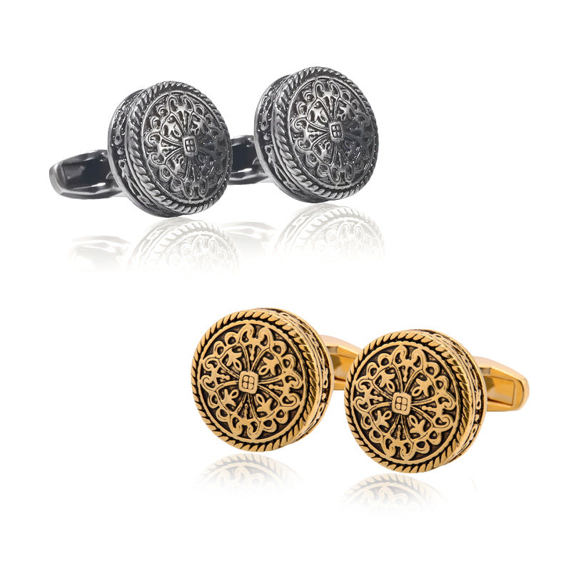 Carved Antique Silver Greek Royal Pattern Cufflinks High-end
