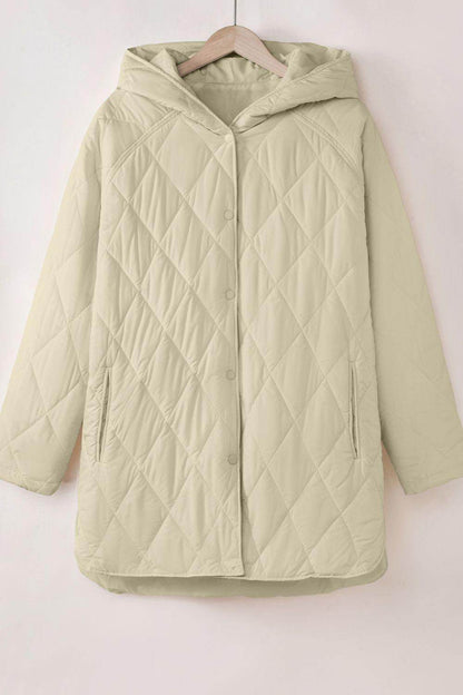 Snap Down Long Sleeve Quilted Winter Coat for Women