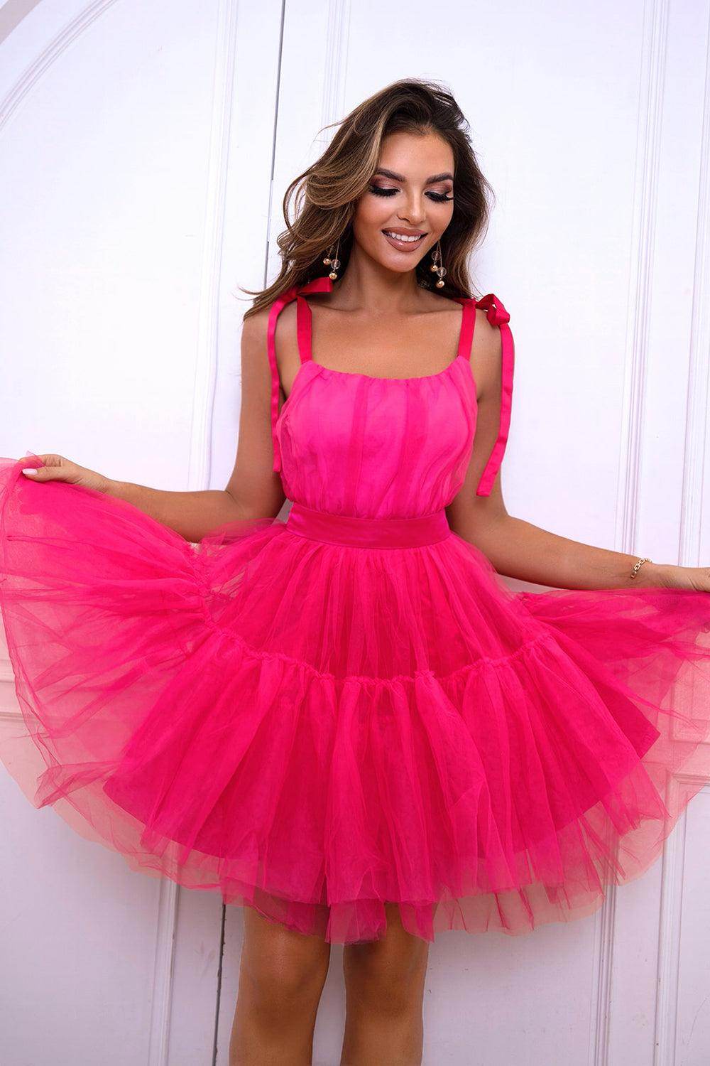 Elegant Tie-Shoulder Mesh Dress with Lace Detail
