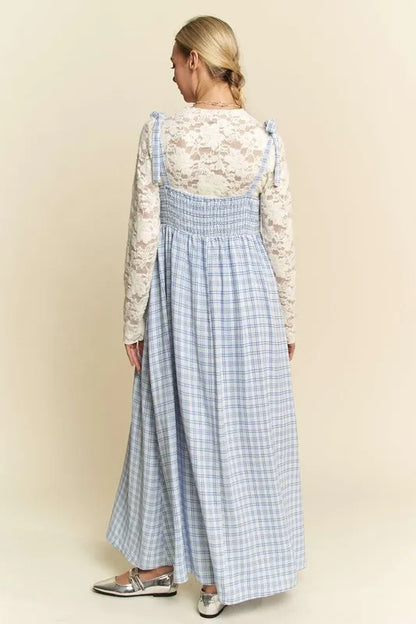 Davi &amp; Dani Plaid Smocking Sleeveless Maxi Dress