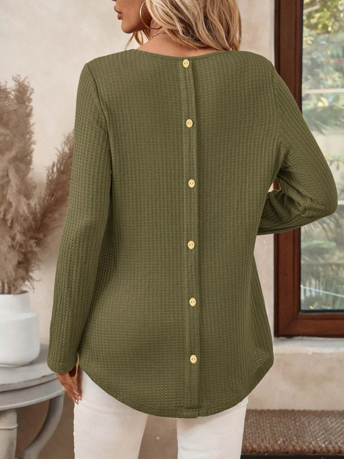Plus Size Casual Waffle Knit Long Sleeve T-Shirt