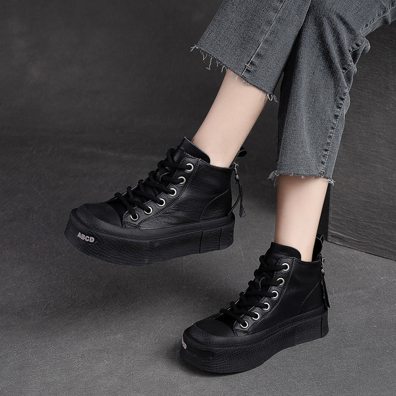 Back Zip Cowhide Ankle Boots