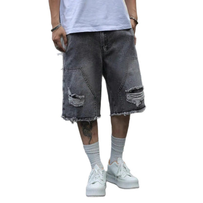 Mens Denim Shorts Straight-leg Relaxed Fit Versatile Korean Style