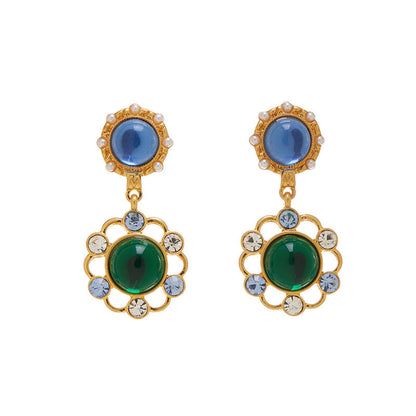 Antique Reproduction Lace Hollowed-Out Colorful Fringe Ear Studs